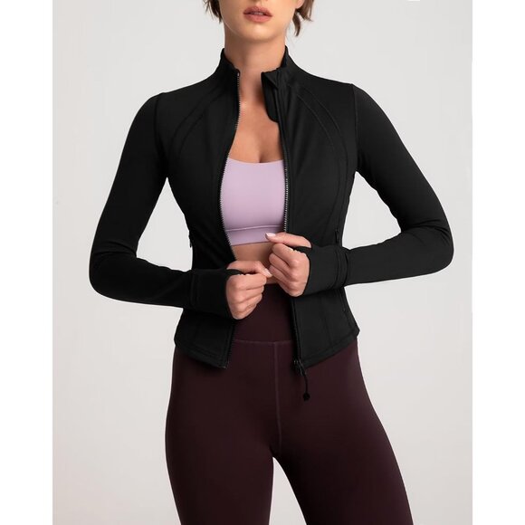Brand New Women Black Polyamide Zip-Up BBL Fit Workout Running Yoga Jacket - Picture 4 of 6